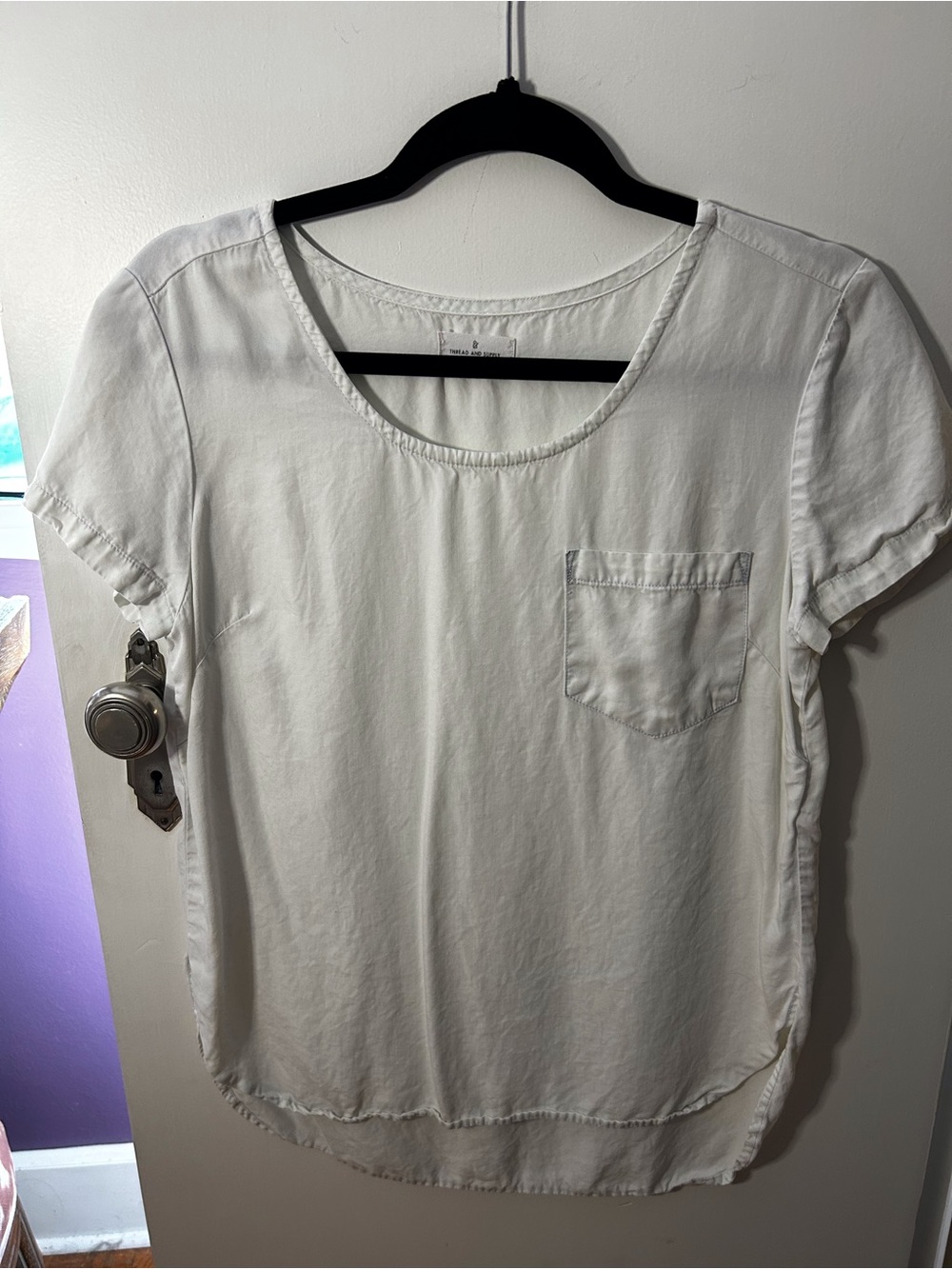 Thread & Supply White-Blue Short-Sleeve Pocket Woven Tunic